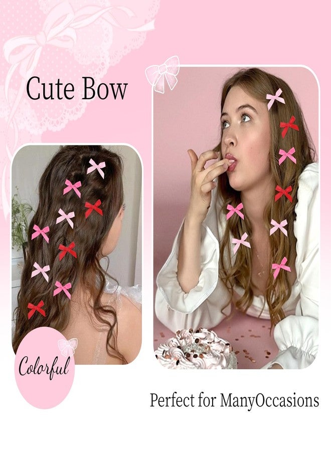 CAVETEE Bow Hair Clips for Girls, Small Cute Mini Hair Bows Kawaii Braiding Barrettes Women and Girls' Ribbon Bowknots Hair Accessories (Hot Pink Pink Red) - Image 2
